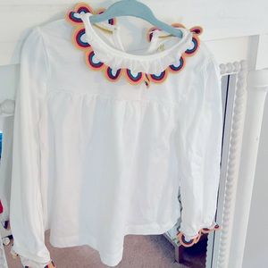 NWOT Mini Boden Embroidered Rainbow Scallop Top 3-4Y
